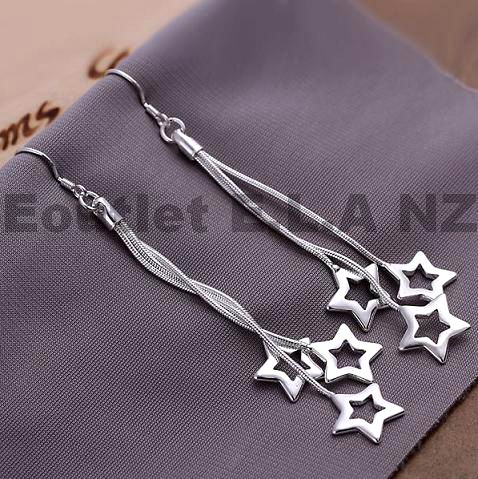 95mm STARS SILVER DANGLE EARRINGS